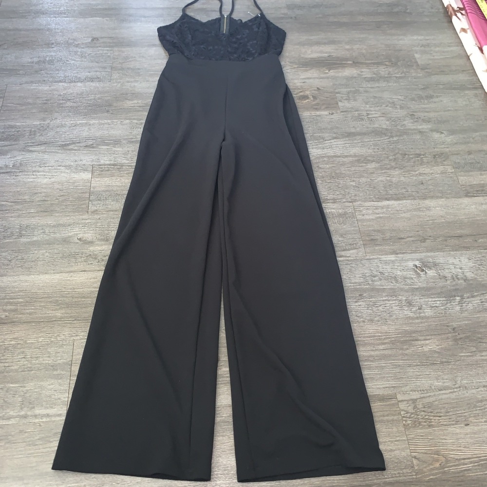 Rue 21 O’DeLilah Black Lace Top Flared Leg Jumpsuit Romper Medium